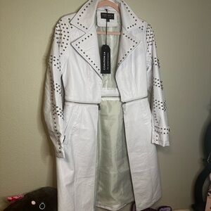 Gorgeous White Studded Trench Coat